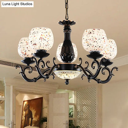 Mediterranean Arched Stained Glass Pendant Chandelier - 4/6/9 Lights, Black Finish