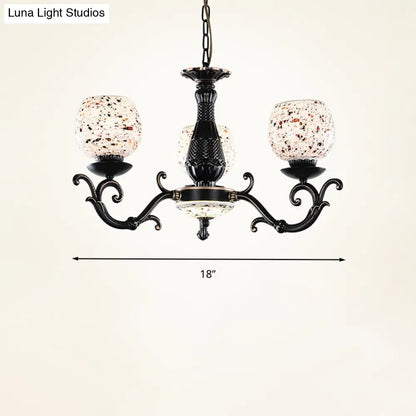 Mediterranean Arched Stained Glass Pendant Chandelier - 4/6/9 Lights, Black Finish