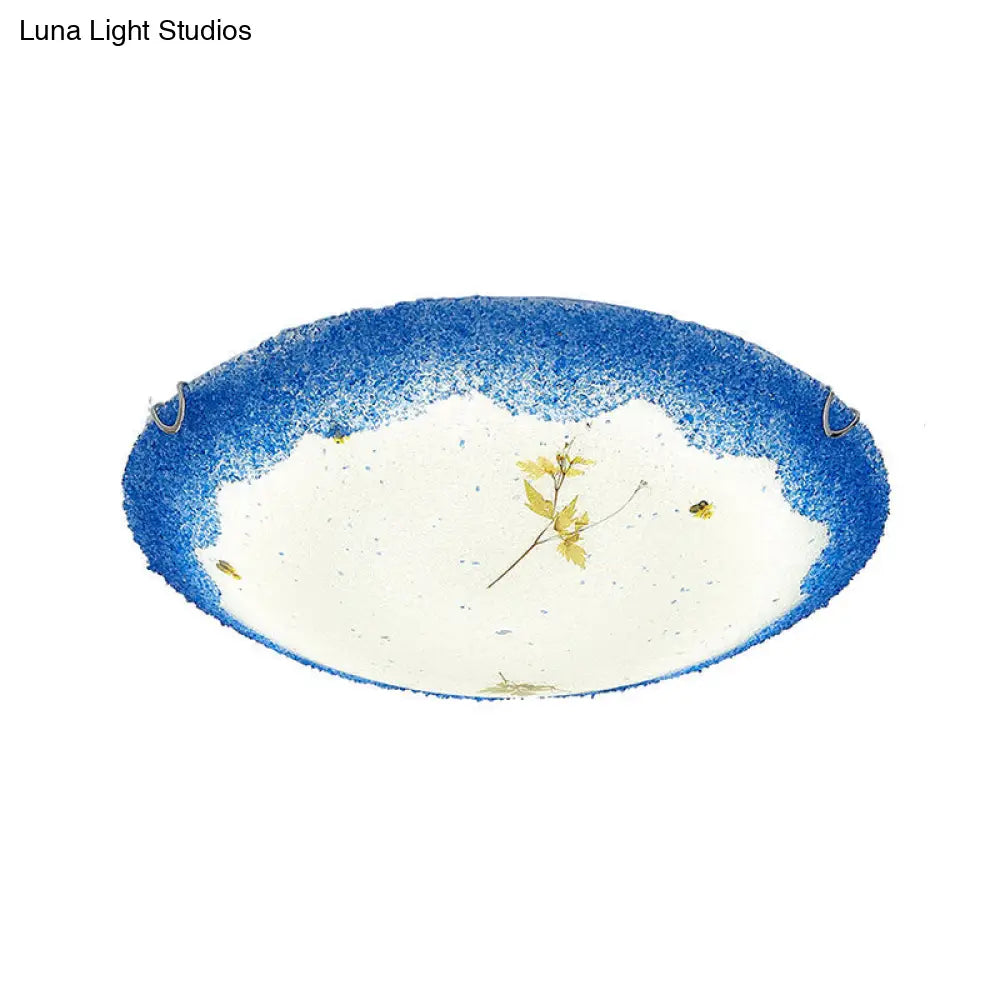 DecorBites™ DecorBites™ Mediterranean Beach Flush Ceiling Light - Yellow/Blue Stained Glass Lamp