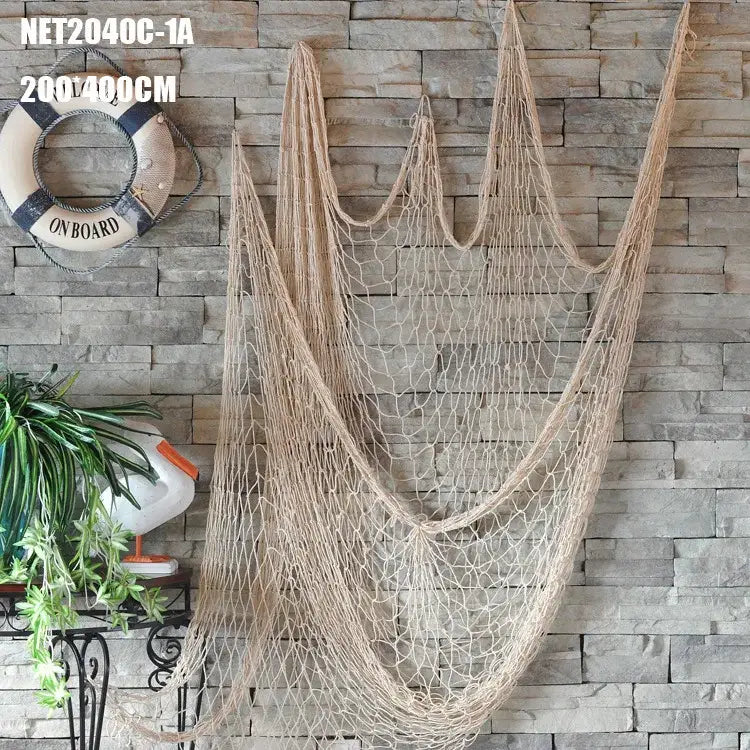 Mediterranean beige decorative fishing net wall hanging made of natural fiber with woven mesh decorbites decorative fishing decor