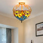 Mediterranean Beige/Red/Orange Dragonfly Semi-Flush Kitchen Ceiling Light with Glass Shade