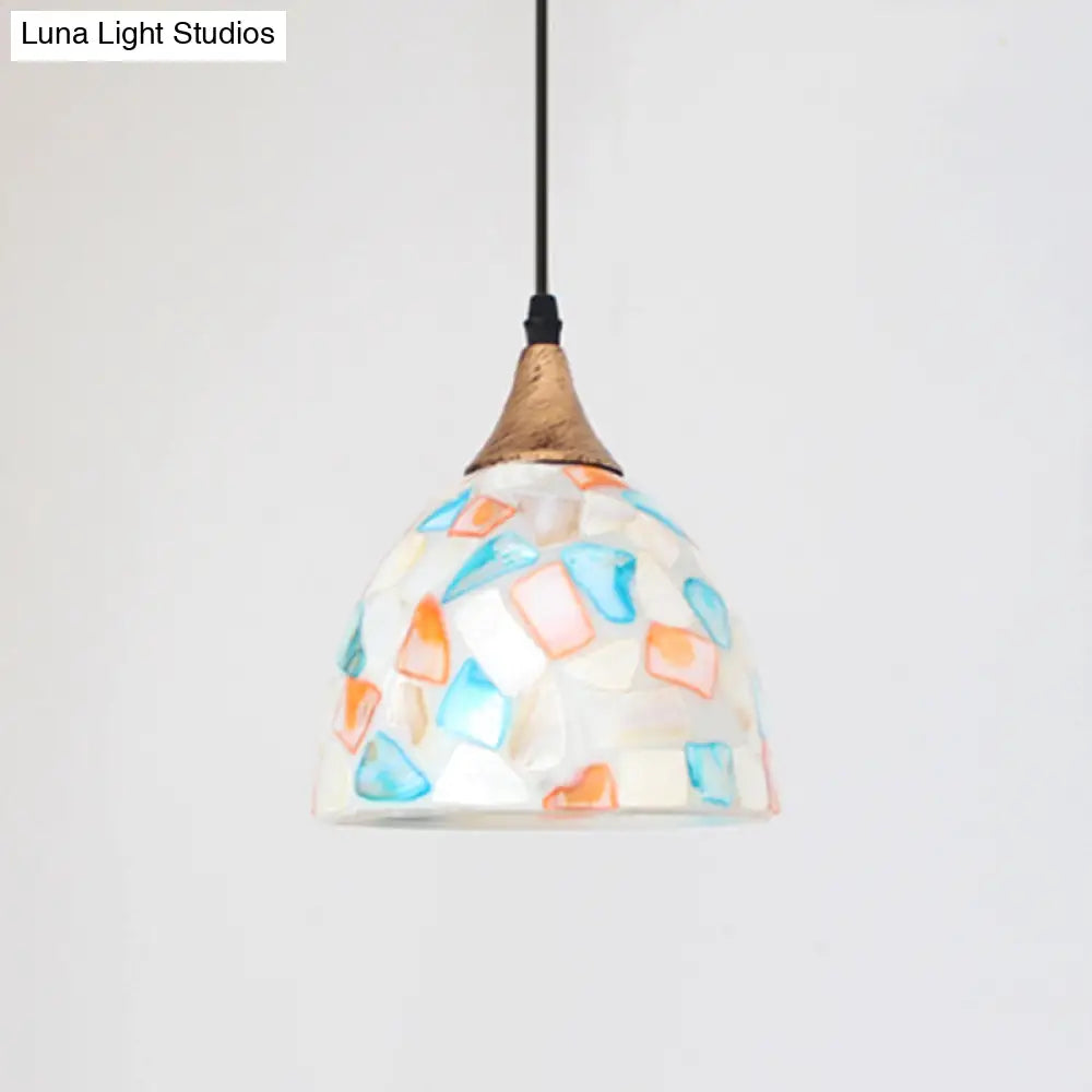 Mediterranean Beige Shell Mosaic Bell Hanging Lamp - Kitchen Pendant Lighting