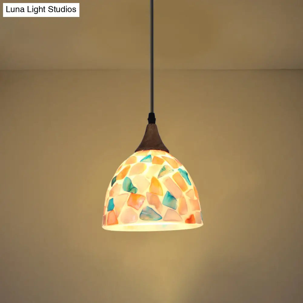 Mediterranean Beige Shell Mosaic Bell Hanging Lamp - Kitchen Pendant Lighting