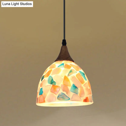 Mediterranean Beige Shell Mosaic Bell Hanging Lamp - Kitchen Pendant Lighting