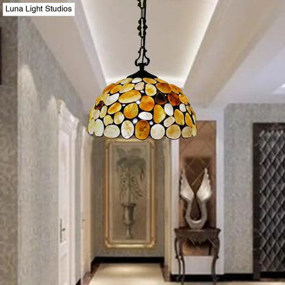 Mediterranean Black Stone Suspension Pendant - Sleek Dome Hanging Light with 1-Light Fixture