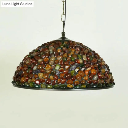 Mediterranean Black Stone Suspension Pendant - Sleek Dome Hanging Light with 1-Light Fixture