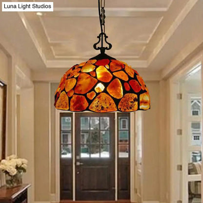 Mediterranean Black Stone Suspension Pendant - Sleek Dome Hanging Light with 1-Light Fixture