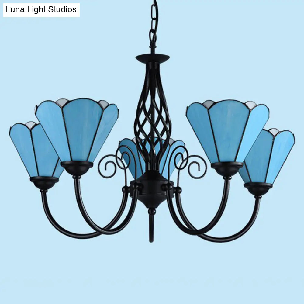 Mediterranean Blue Glass Floral Chandelier Light - Elegant Ceiling Lamp for Living Room