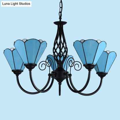 Mediterranean Blue Glass Floral Chandelier Light - Elegant Ceiling Lamp for Living Room