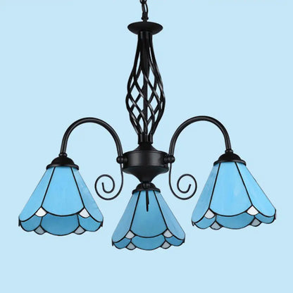 Mediterranean Blue Glass Floral Chandelier Light - Elegant Ceiling Lamp for Living Room