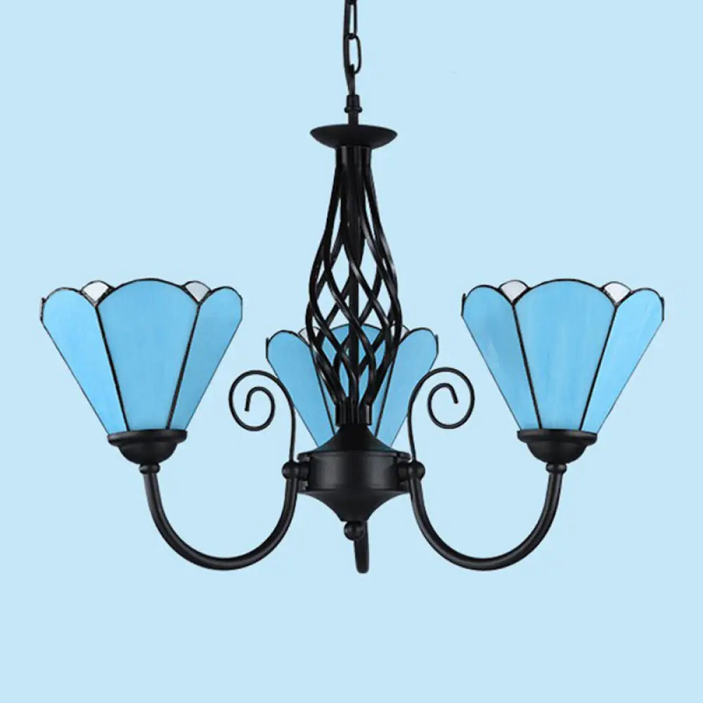 Mediterranean Blue Glass Floral Chandelier Light - Elegant Ceiling Lamp for Living Room