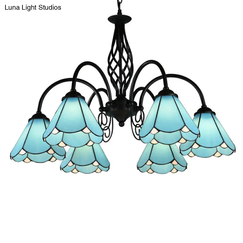 Mediterranean Blue Glass Floral Chandelier Light - Elegant Ceiling Lamp for Living Room