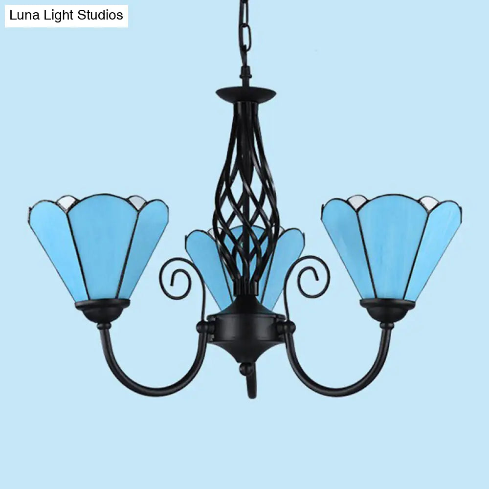 Mediterranean Blue Glass Floral Chandelier Light - Elegant Ceiling Lamp for Living Room