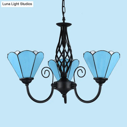 Mediterranean Blue Glass Floral Chandelier Light - Elegant Ceiling Lamp for Living Room