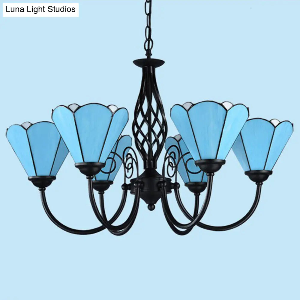 Mediterranean Blue Glass Floral Chandelier Light - Elegant Ceiling Lamp for Living Room