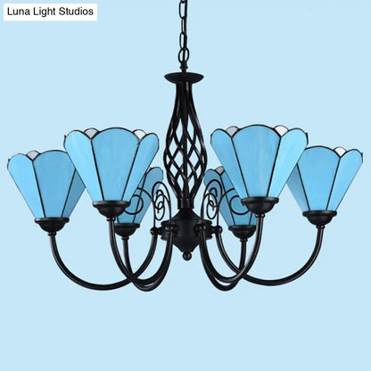 Mediterranean Blue Glass Floral Chandelier Light - Elegant Ceiling Lamp for Living Room