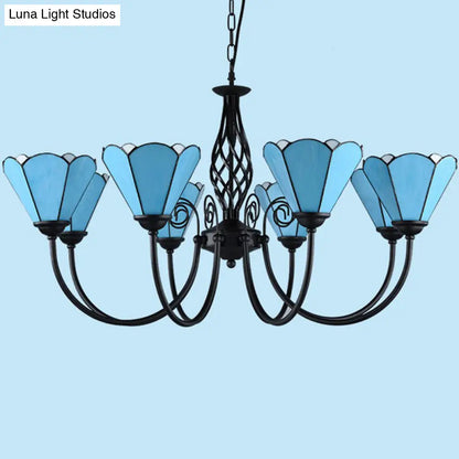 Mediterranean Blue Glass Floral Chandelier Light - Elegant Ceiling Lamp for Living Room