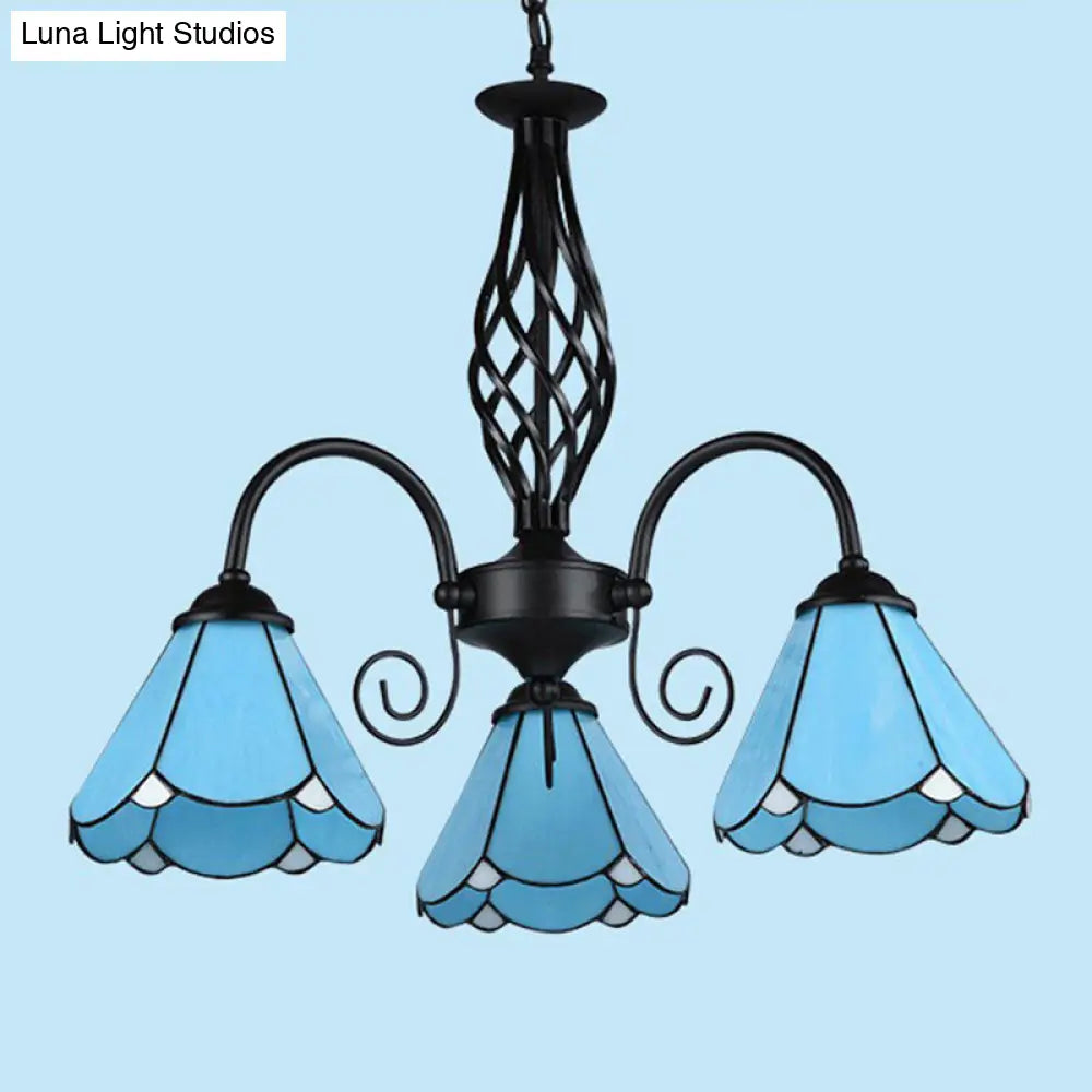 Mediterranean Blue Glass Floral Chandelier Light - Elegant Ceiling Lamp for Living Room