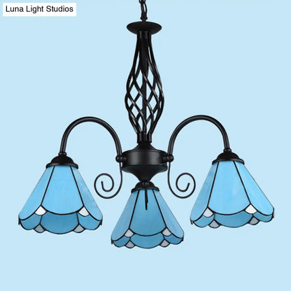 Mediterranean Blue Glass Floral Chandelier Light - Elegant Ceiling Lamp for Living Room