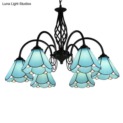 Mediterranean Blue Glass Floral Chandelier Light - Elegant Ceiling Lamp for Living Room