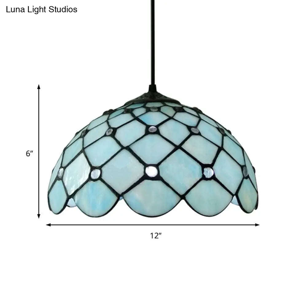 Mediterranean Blue Glass Jewel Hanging Light Fixture - 1-Light Pendant for Kitchen Island