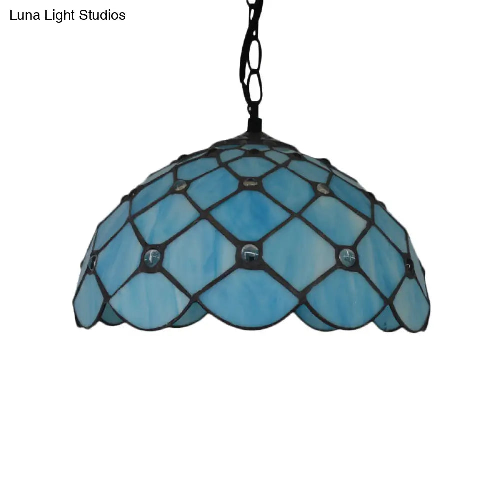 Mediterranean Blue Glass Jewel Hanging Light Fixture - 1-Light Pendant for Kitchen Island