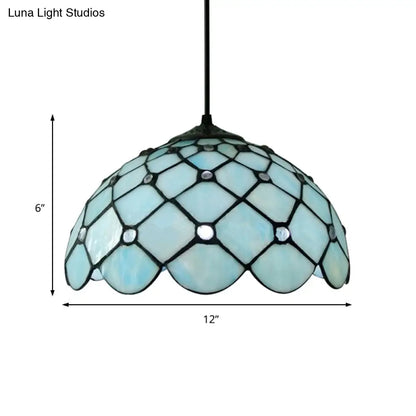 Mediterranean Blue Glass Jewel Hanging Light Fixture - 1-Light Pendant for Kitchen Island