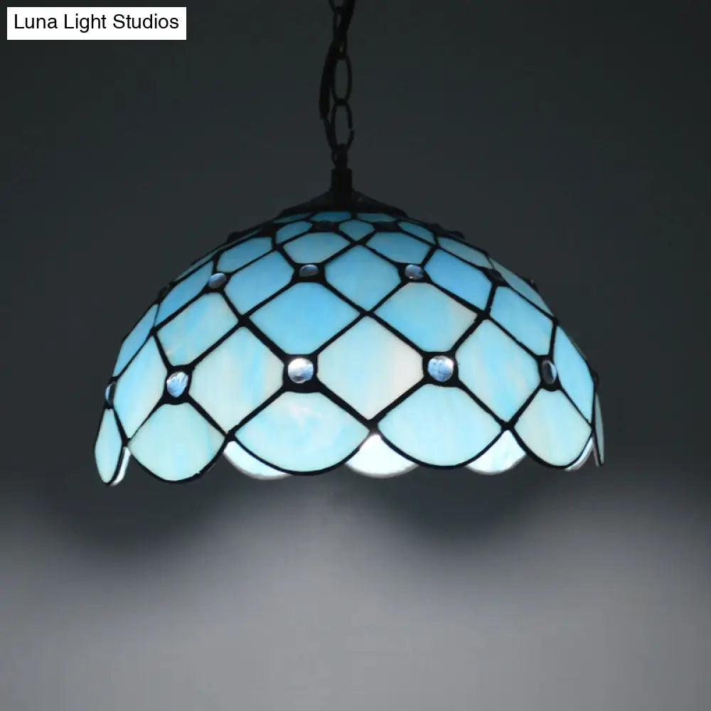 Mediterranean Blue Glass Jewel Hanging Light Fixture - 1-Light Pendant for Kitchen Island