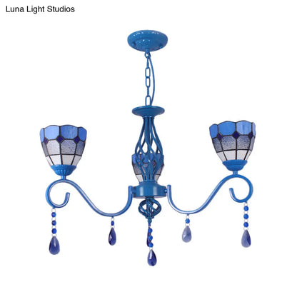 Lámpara colgante de cristal azul mediterráneo con cadena metálica de 30 cm (12") - Cúpula de luz colgante de 3 luces