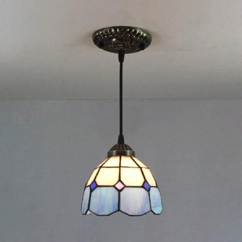 Mediterranean Blue Handcrafted Art Glass Pendant Lamp with Dome Down Lighting