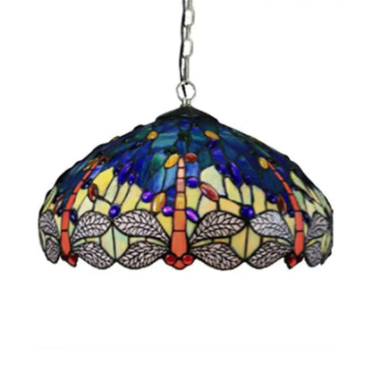 Mediterranean Blue Pendant Ceiling Light with Handcrafted Art Glass Shade for Bedroom