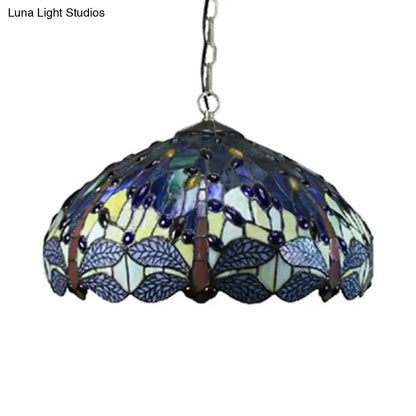 Mediterranean Blue Pendant Ceiling Light with Handcrafted Art Glass Shade for Bedroom