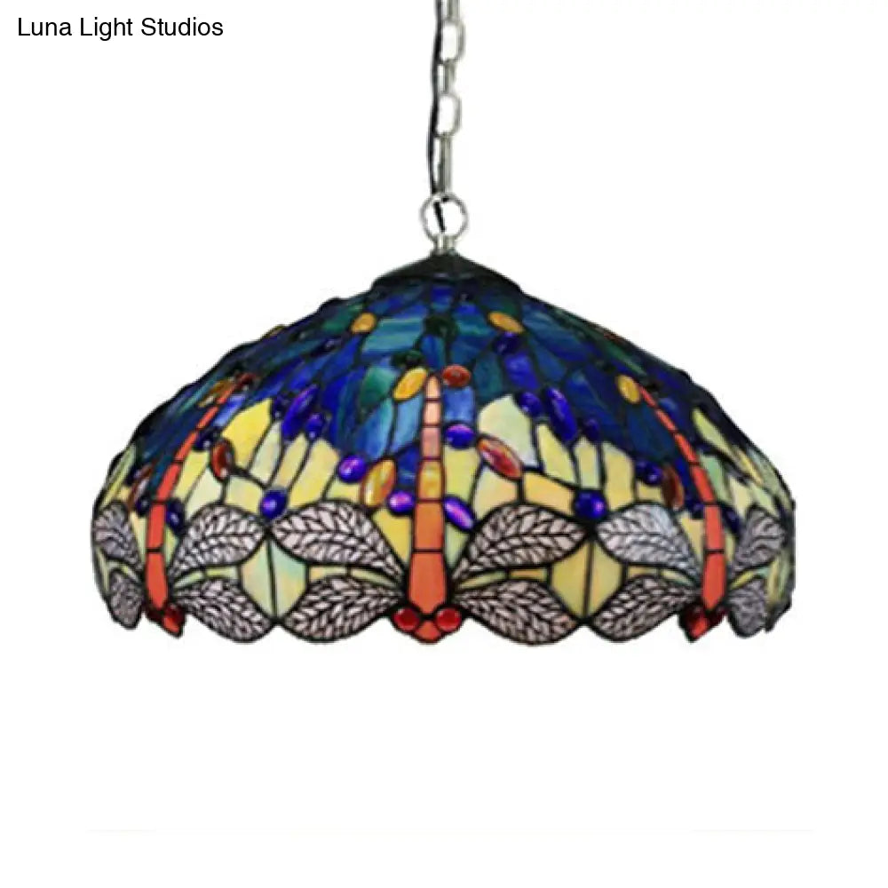 Mediterranean Blue Pendant Ceiling Light with Handcrafted Art Glass Shade for Bedroom