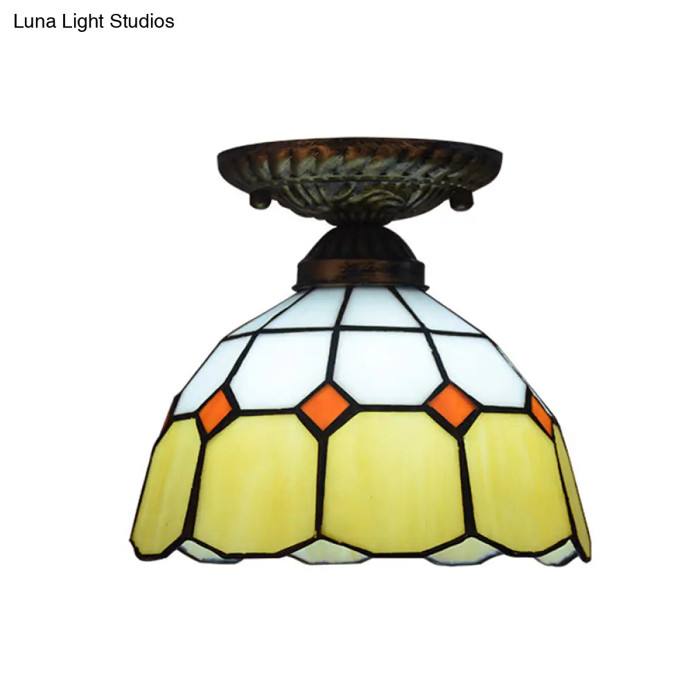 DecorBites™ DecorBites™ Mediterranean Cut Glass Small Floral Ceiling Mount Lamp - 1 Head Semi Flush Mount Lighting for Elegant Foyer