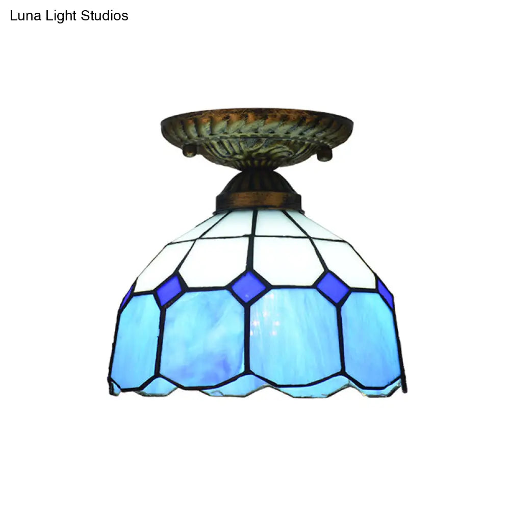 DecorBites™ DecorBites™ Mediterranean Cut Glass Small Floral Ceiling Mount Lamp - 1 Head Semi Flush Mount Lighting for Elegant Foyer