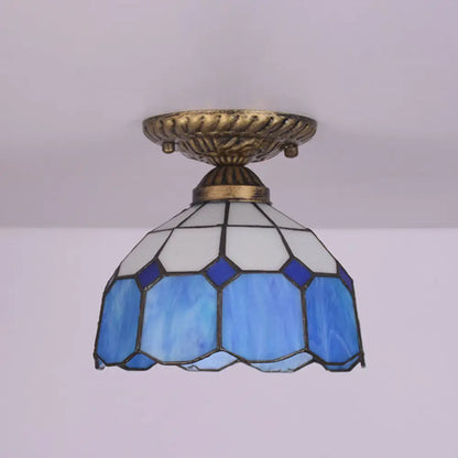 DecorBites™ DecorBites™ Mediterranean Cut Glass Small Floral Ceiling Mount Lamp - 1 Head Semi Flush Mount Lighting for Elegant Foyer
