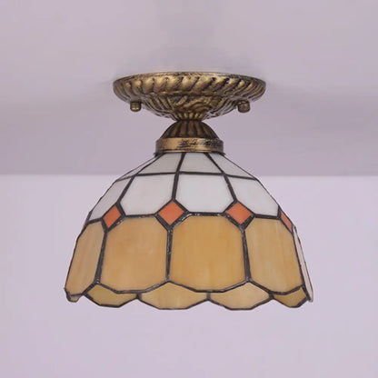 DecorBites™ DecorBites™ Mediterranean Cut Glass Small Floral Ceiling Mount Lamp - 1 Head Semi Flush Mount Lighting for Elegant Foyer