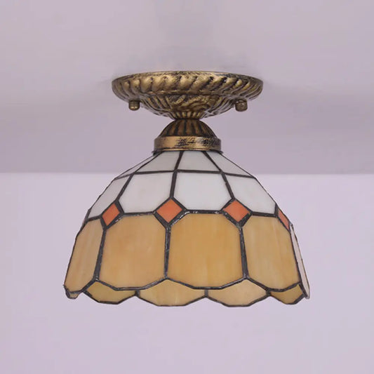 DecorBites™ DecorBites™ Mediterranean Cut Glass Small Floral Ceiling Mount Lamp - 1 Head Semi Flush Mount Lighting for Elegant Foyer