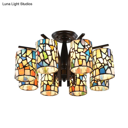 DecorBites™ DecorBites™ Mediterranean Cylinder Glass Ceiling Mount - Semi Flush Light (6/8 Lights) in Black for Living Room