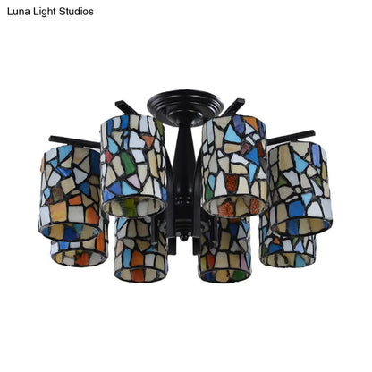 DecorBites™ DecorBites™ Mediterranean Cylinder Glass Ceiling Mount - Semi Flush Light (6/8 Lights) in Black for Living Room