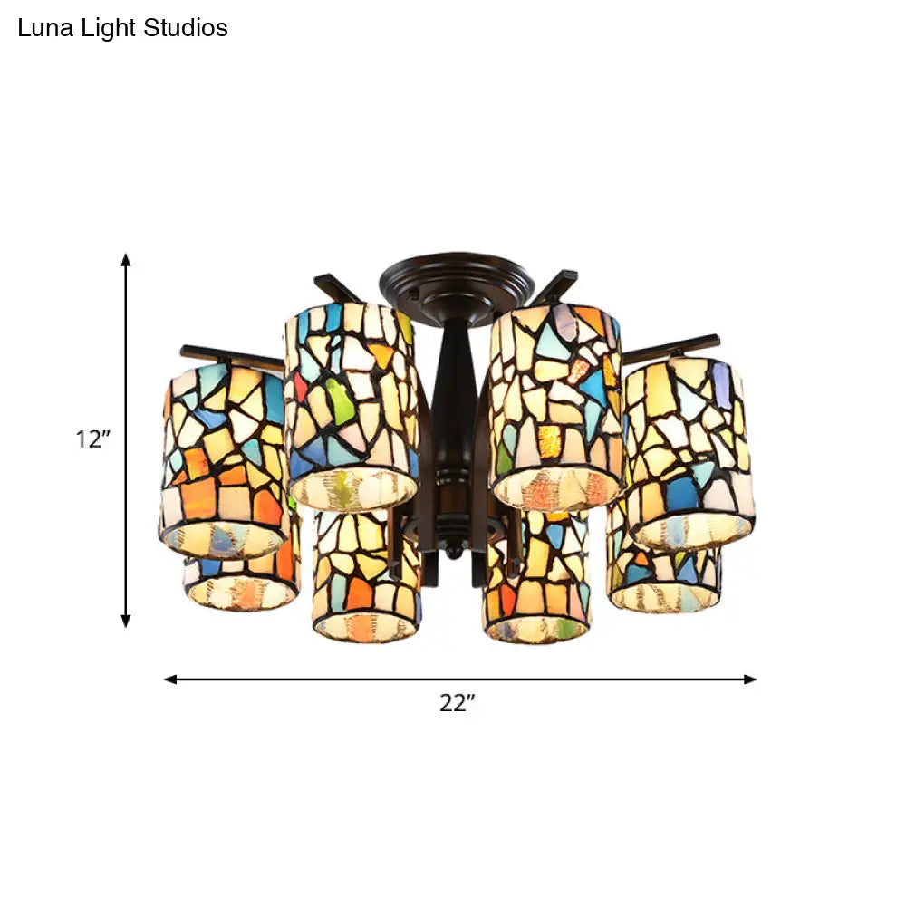 DecorBites™ DecorBites™ Mediterranean Cylinder Glass Ceiling Mount - Semi Flush Light (6/8 Lights) in Black for Living Room