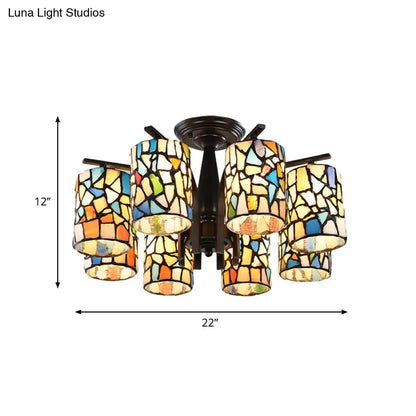 DecorBites™ DecorBites™ Mediterranean Cylinder Glass Ceiling Mount - Semi Flush Light (6/8 Lights) in Black for Living Room