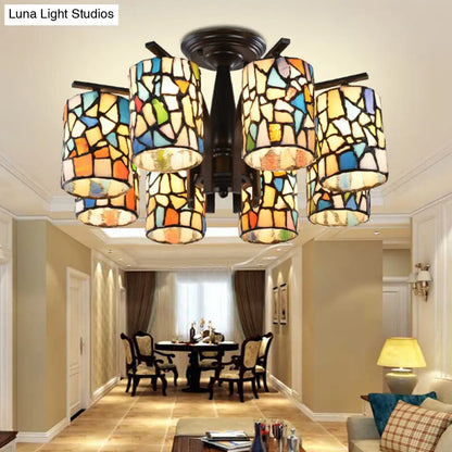 DecorBites™ DecorBites™ Mediterranean Cylinder Glass Ceiling Mount - Semi Flush Light (6/8 Lights) in Black for Living Room