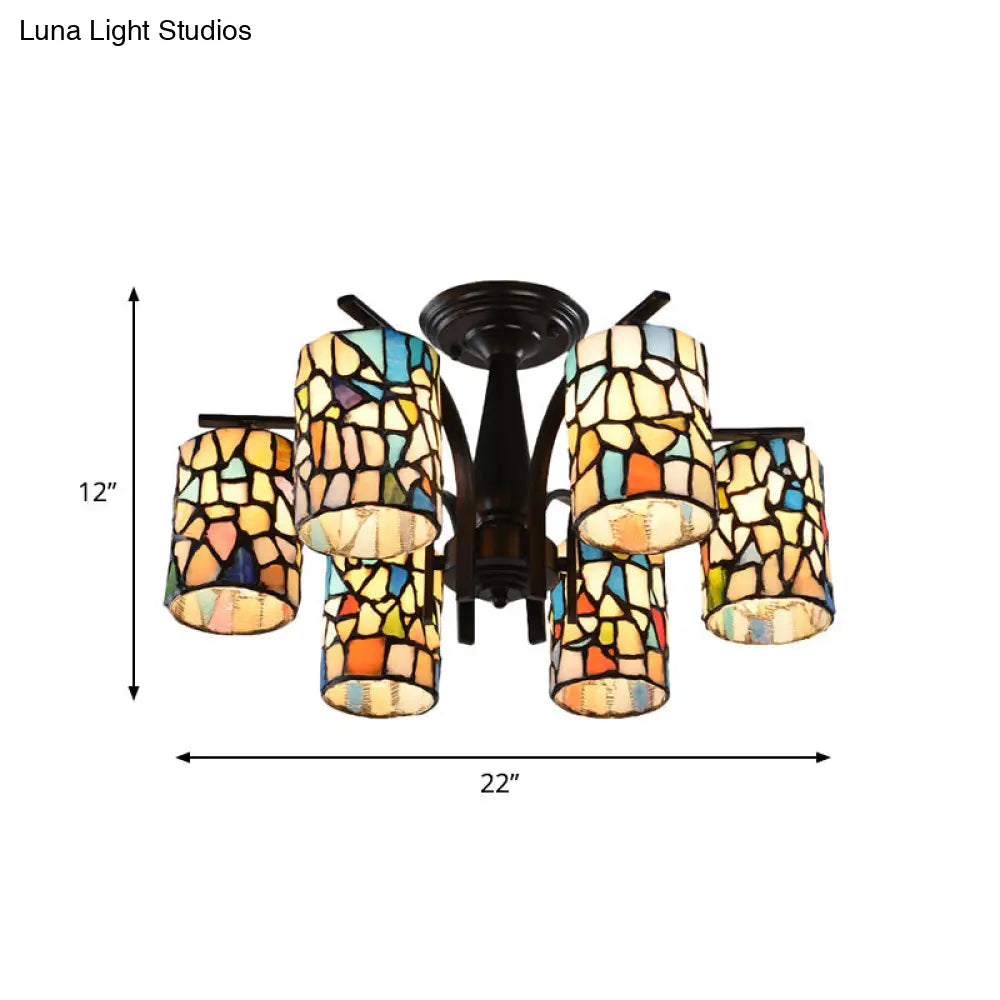 DecorBites™ DecorBites™ Mediterranean Cylinder Glass Ceiling Mount - Semi Flush Light (6/8 Lights) in Black for Living Room