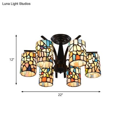 DecorBites™ DecorBites™ Mediterranean Cylinder Glass Ceiling Mount - Semi Flush Light (6/8 Lights) in Black for Living Room