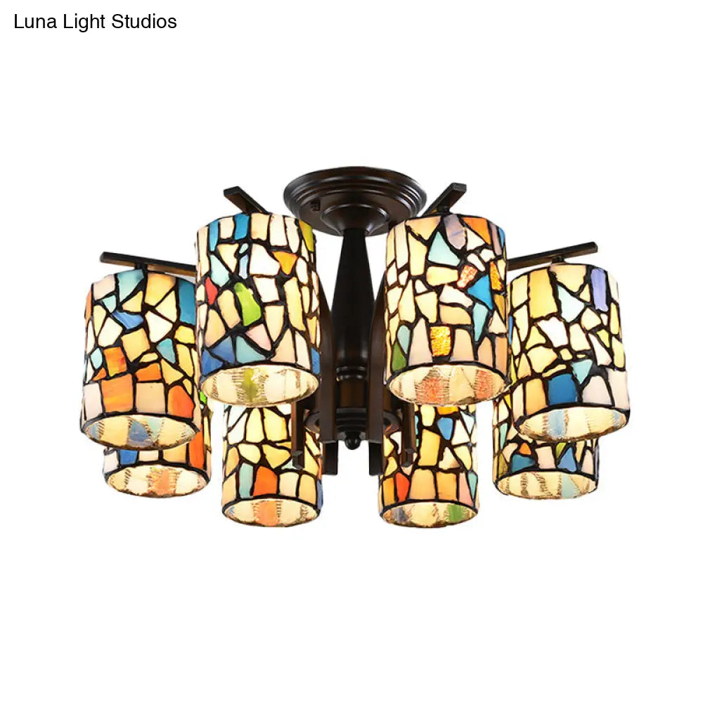 DecorBites™ DecorBites™ Mediterranean Cylinder Glass Ceiling Mount - Semi Flush Light (6/8 Lights) in Black for Living Room