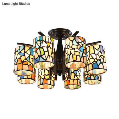 DecorBites™ DecorBites™ Mediterranean Cylinder Glass Ceiling Mount - Semi Flush Light (6/8 Lights) in Black for Living Room