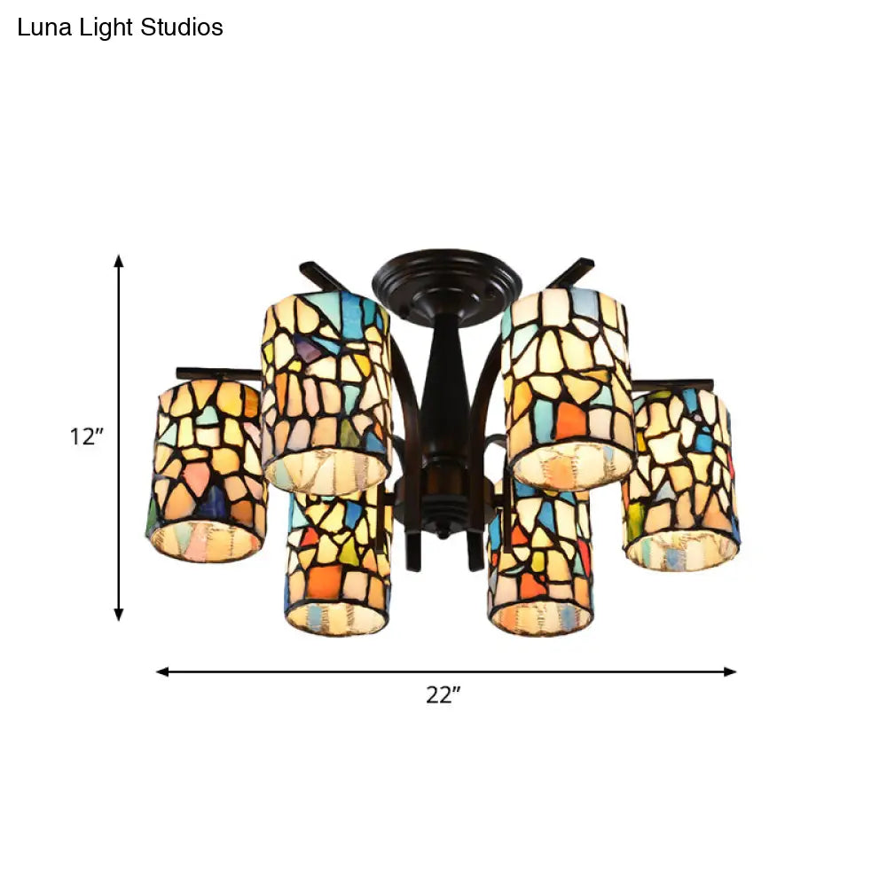 DecorBites™ DecorBites™ Mediterranean Cylinder Glass Ceiling Mount - Semi Flush Light (6/8 Lights) in Black for Living Room