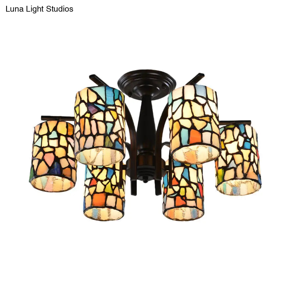 DecorBites™ DecorBites™ Mediterranean Cylinder Glass Ceiling Mount - Semi Flush Light (6/8 Lights) in Black for Living Room