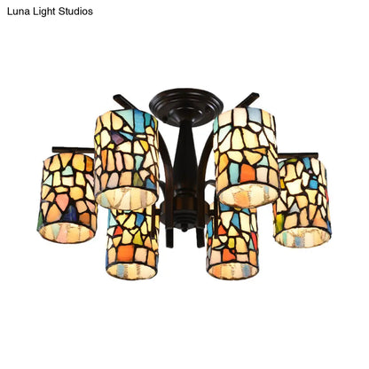 DecorBites™ DecorBites™ Mediterranean Cylinder Glass Ceiling Mount - Semi Flush Light (6/8 Lights) in Black for Living Room
